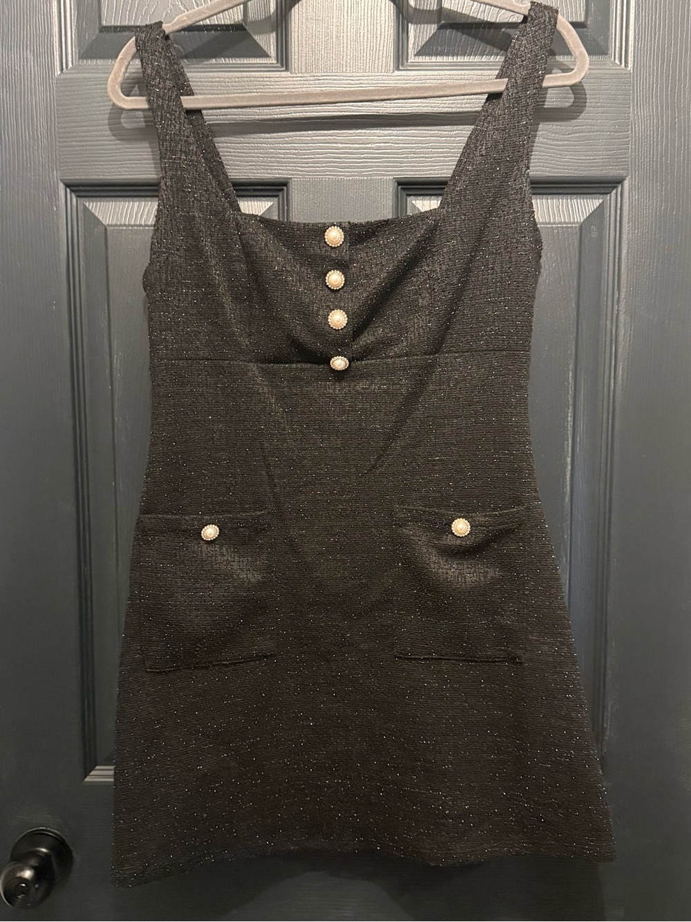 City Triangles NWT Black Tweed Mini Dress with Pearl Buttons - Size M